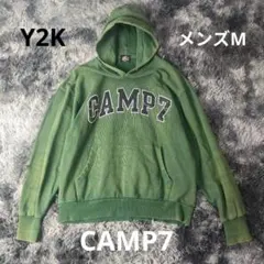 【CAMP7 肉厚ロゴパーカー 緑 M Y2K 古着