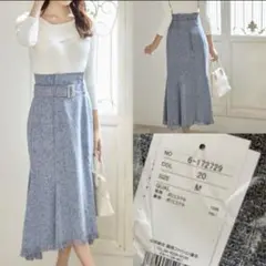 トッコクローゼット　ベルト付き裾フリンジマーメイドツイードスカート定価7920円