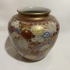 Y）【未使用】九谷焼 花瓶 花生け 壺 緑地 牡丹 雉 金彩 和食器 伝統