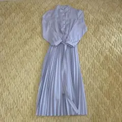 Ai Mi Li プリーツ ロング ワンピース 長袖 ライトグレー