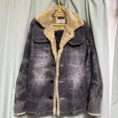 ボア付きグレーデニムジャケット