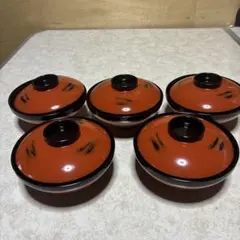時代木製漆器吸い物椀　5客 整理品