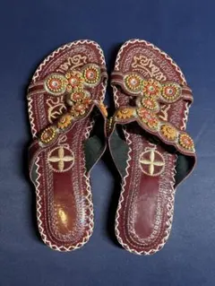 49BOY ビーズ装飾のワインレッドサンダル