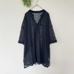プロバドール［2XL］美品◎大人ナチュラル◎涼し気◎透かし編みレースチュニックのサムネイル
