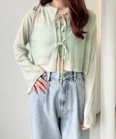 Heather ラメシアーカーディガン ライトグリーン 美品