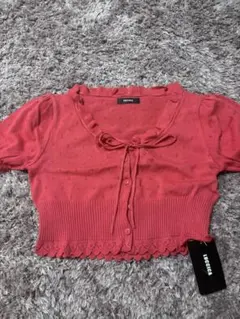 新品未使用　ピンク フリル付き クロップドカーディガン