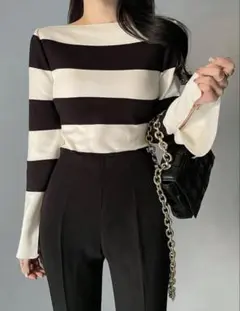 最安値❗️ストライプデザイン長袖セーター