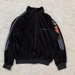 2232　adidas アディダス　80s トラックジャケット　ベロア　黒　M