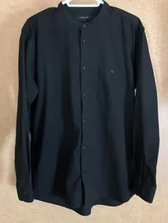 ［GLOBALWORK］バンドカラー長袖シャツ ノーカラーシャツ BLACK/L