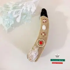 BN-1 ビジューとリボンのビーズ刺繍 バナナクリップ 髪留め 楽しい 個性的