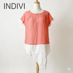 INDIVI インディヴィ バイカラー 半袖 ブラウス M コーラル 美品