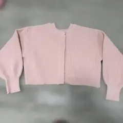 リブ編みピンクボタン付きカーディガン