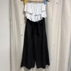 ベアトップ サロペット ワイドパンツ バイカラー オールインワンのサムネイル