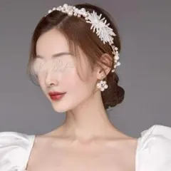 新品♡韓国ブライダル3点セット　パールカチューシャ　イヤリング　アクセサリー
