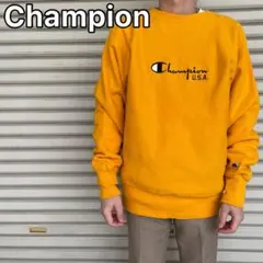 90s☆USA製☆Champion☆リバースウィーブスウェット☆マスタード☆L☆