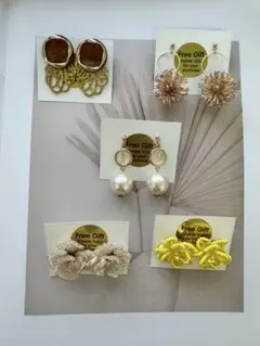 大ぶりピアス5点セット ハンドメイド ゴールドアクセサリー