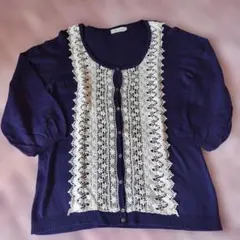 earth　music＆ecology　 レース装飾 七分袖カーディガン