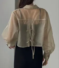 louere クロップド丈バックリボンシアーシャツ グレイッシュベージュ M