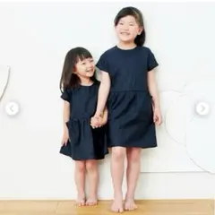 無印良品　ダークネイビー　フレンチリネン半袖ワンピース　ブラウス　80センチ