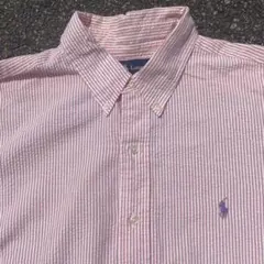 90s ラルフローレン シアサッカー ボタンダウン 長袖シャツ ストライプ