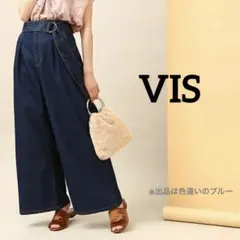 VIS ベルト付 ハイウエスト ワイド デニム パンツ デニム ゆったりのサムネイル