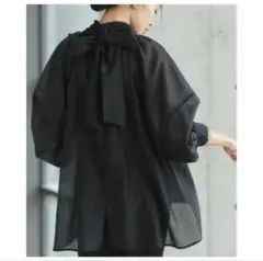 ルイルエブティック　シアーボリュームバックリボンブラウス　ブラック