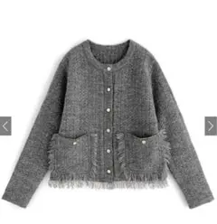 GRL フリンジツイードニットカーディガン[an1394]