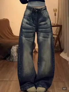 ハイウエストワイドレッグデニムパンツ