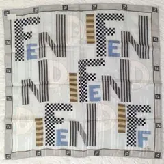 FENDI シルク×コットン 大判ハンカチーフ スカーフ ロゴ 総柄 58cmのサムネイル