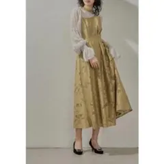 ニアナ アシンメトリータックドレス niana M マスタード 結婚式 お呼ばれ