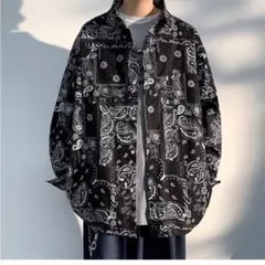 【新品未使用】ブラック　メンズ　シャツ　XL　ペイズリー柄　長袖　韓国　普段使い