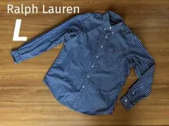 Ralph Lauren 青と白のストライプ ボタンダウンシャツLサイズ