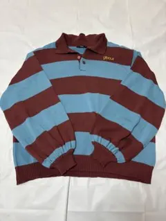 gibous GIBOUS BORDER KNITPOLO BLUE×BROWN