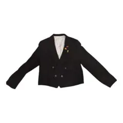 ストライプ柄 黒 テーラードジャケット ピンバッジ付き