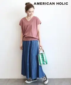 AMERICAN HOLIC Vネック ニットベスト L ローズピンク 美品