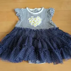 美品　ストライプドットワンピース（ネイビー）6M