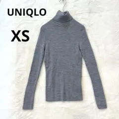 美品 UNIQLO XS グレー メリノ リブ タートルネックセーター ニット