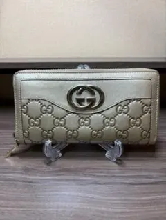 GUCCI グッチ 二つ折り長財布 インターロッキング ピンク グッチシマ