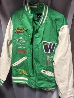 ZARA スタジャン 緑/クリーム 刺繍入り