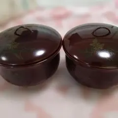 蓋付き 煮物椀 2客セット 漆器 草花柄のサムネイル
