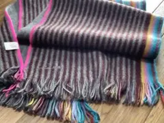 ネオンカラーライン　woolマフラー　フリンジ　レインボー　虹　リバーシブル