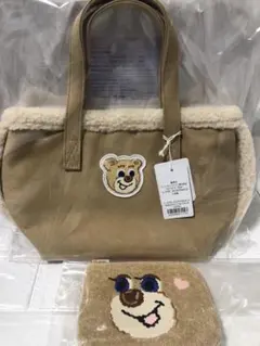 【2点セット】オールドテディワッペンボアトートバッグ&ドアップテディガールポーチ