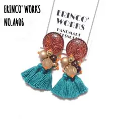 ＼大ぶり／タッセルピアス ブラウン グリーン 個性的【イヤリングへ変更可能】