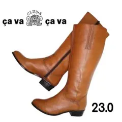 cava cava ロングブーツ ジップ ローヒール 茶 23.0