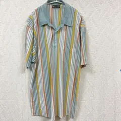 アイビークラブ マルチストライプ ポロシャツ襟付半袖ビッグサイズ2XLレトロ