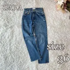 ⚫︎ZARA ハイウェストストレートデニムジーンズ（36）アメカジ