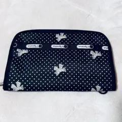 レスポートサック ナイロンポーチ 黒 リボン ドット柄