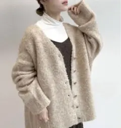 w closet ブークレ起毛ロングカーディガン