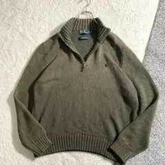 ラルフローレン　コットンニット　ハーフジップ　XL　モスグリーンポニーロゴ刺繡