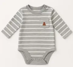 【着用3.4回】babyGAP 長袖ボディスーツ グレー ボーダー ロンパース